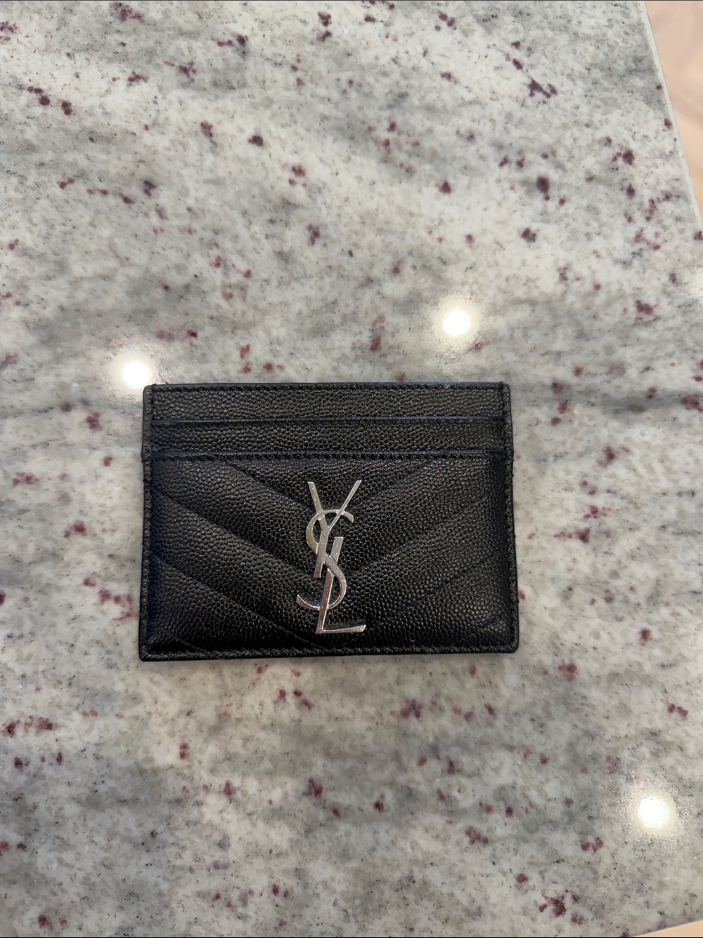 Saint Laurent Black Chevron Quilted Leather Card Case